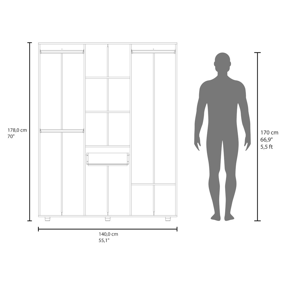 Four-Door, One Drawer Armoire With Three Hanging Rods, Seven Shelves,Natural Oak. Picture 4
