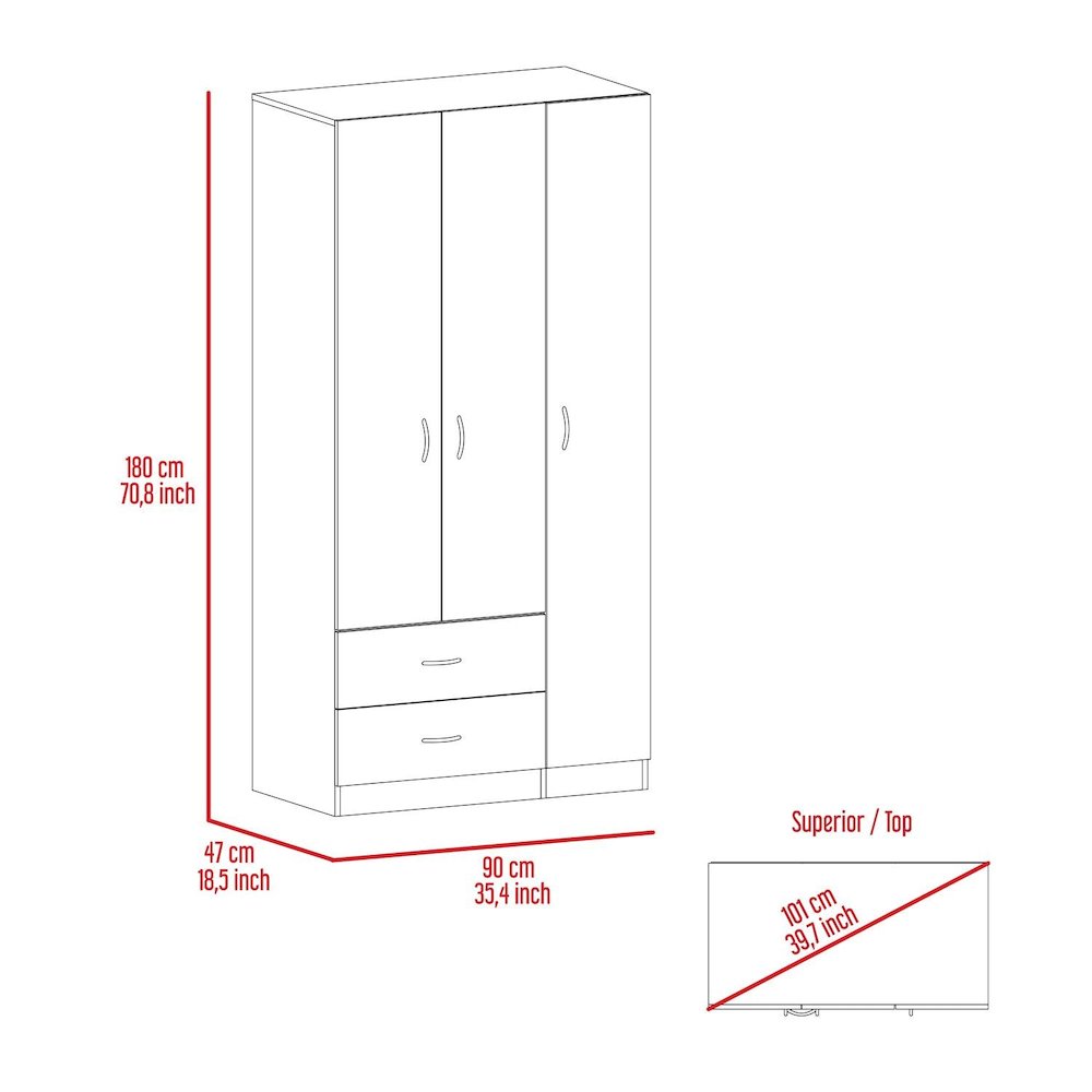 Austral Three Door Armoire Light Oak / Black MDF. Picture 4