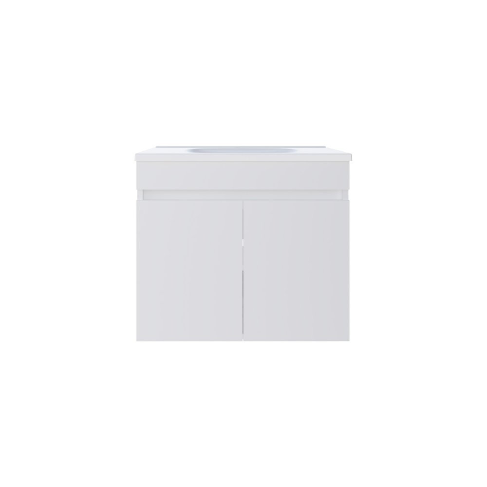 Chaux Floating, Wide Double Door Vanity, With Resin Sink And Two Shelves, White. Picture 2