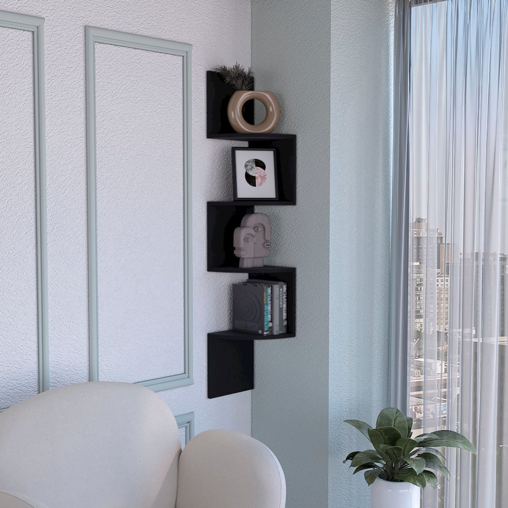 Rosset Corner Shelf Black MDF. Picture 3