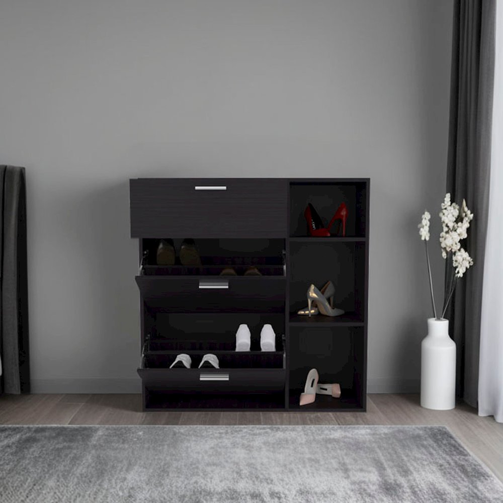 3-Door Shoe Rack with Interior Shelves, Side Shelves, One Drawer Storage Cabinet. Picture 5