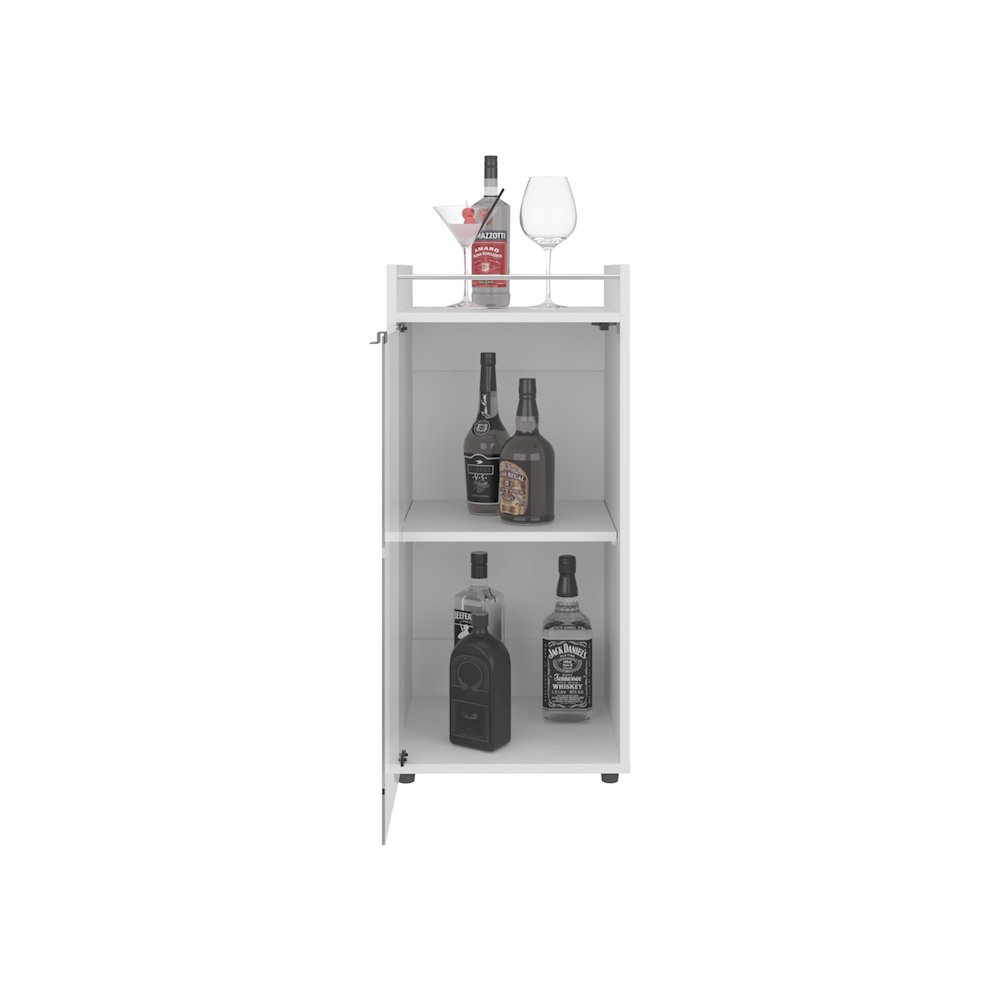Minibar Cabinet Two Doors, Open Shelf And Compact Design, Bar Storage, White. Picture 1