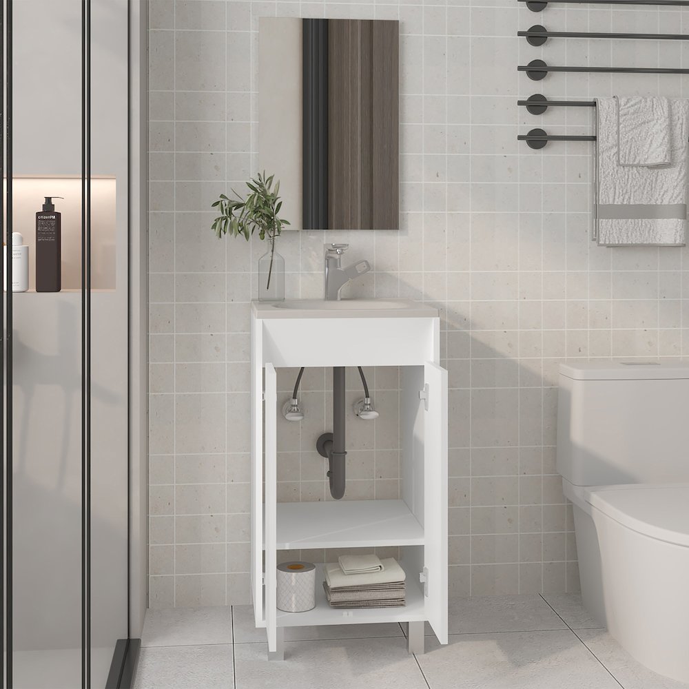 Brady Mirror Bathroom Cabinet , One Door, Two Shelves, White. Picture 5