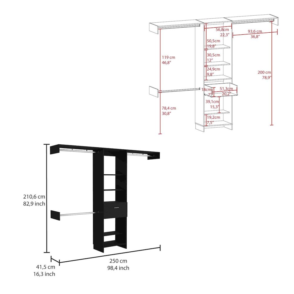 Manchester 250 Closet System Black MDF. Picture 4