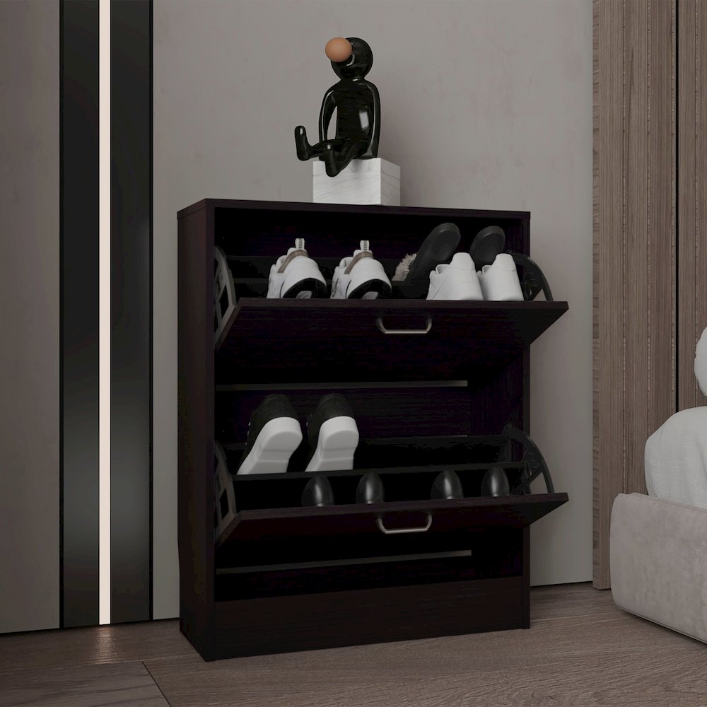 Two-Door Shoe Rack Cabinet With Adjustable Shelves, Storage Organizer, Black. Picture 4