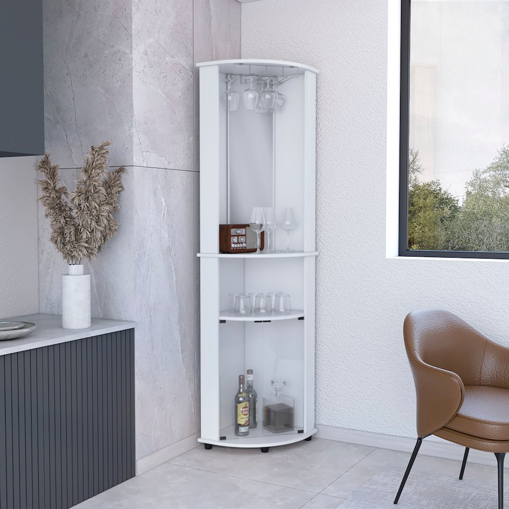 Chicago Corner Bar Cabinet White MDF. Picture 4