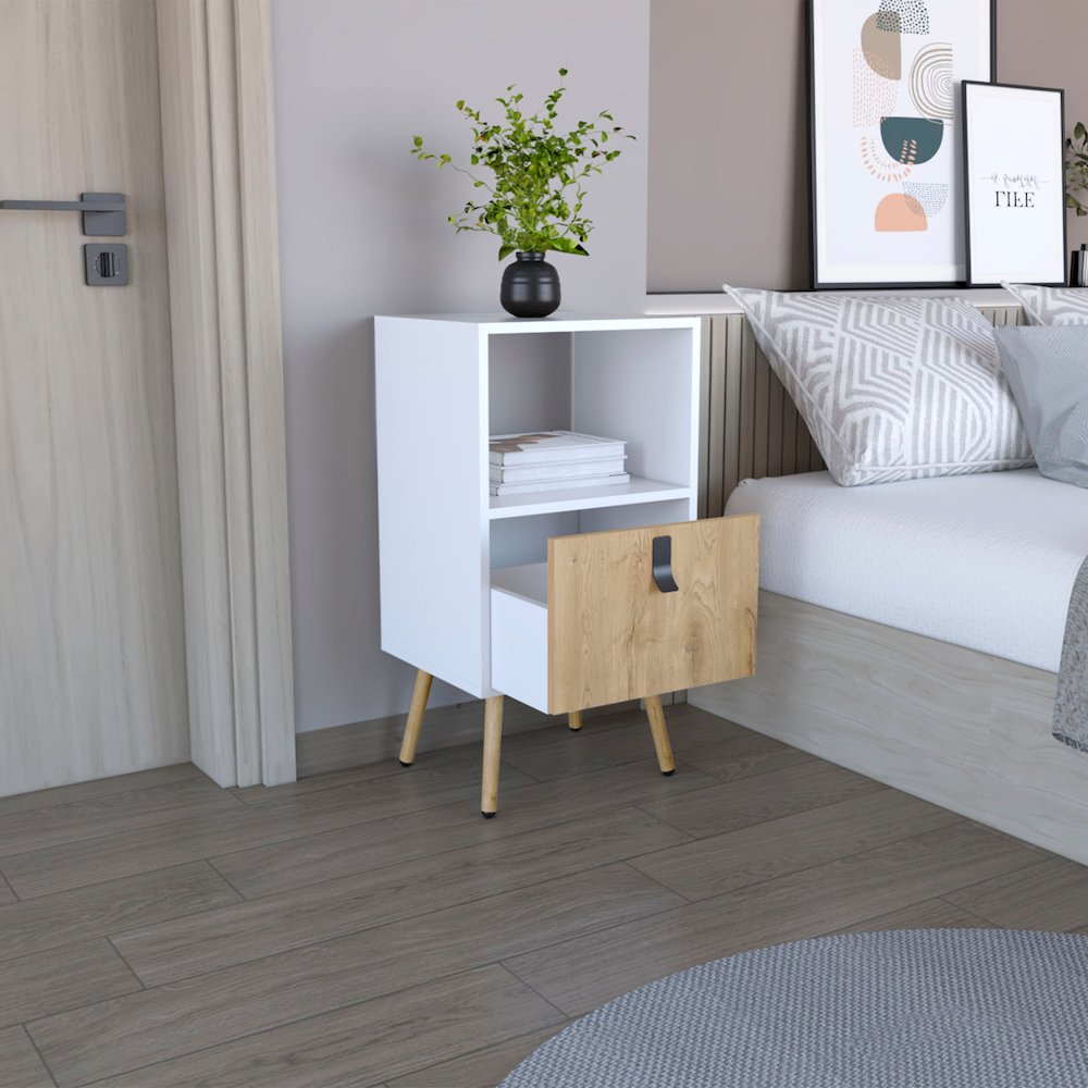 Huna Tall Nightstand White / Macadamia MDF. Picture 3
