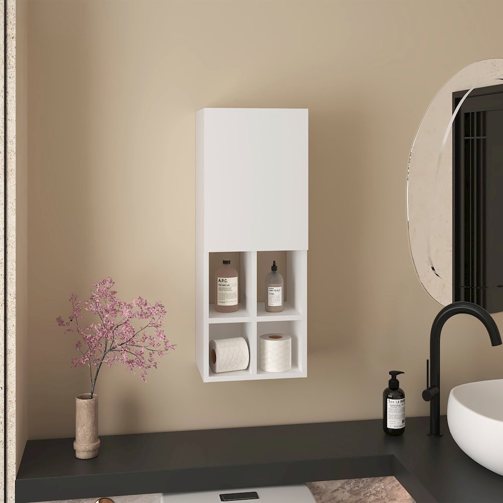 Niwot Wall Bathroom Cabinet, One Door, Organizer, White. Picture 4