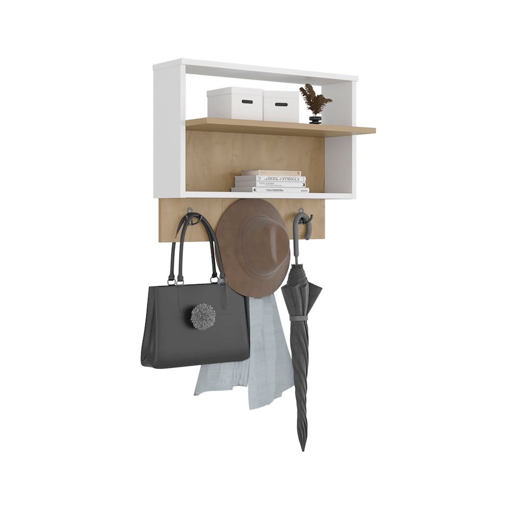 Console Table with Open Shelf, Slim Design, Storage Solution, White, Natural Oak. Picture 2