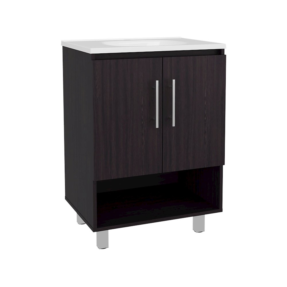 Conrad Free Standing Resin Sink Bathroom Vanity With One Door Cabinet, Black. Picture 2