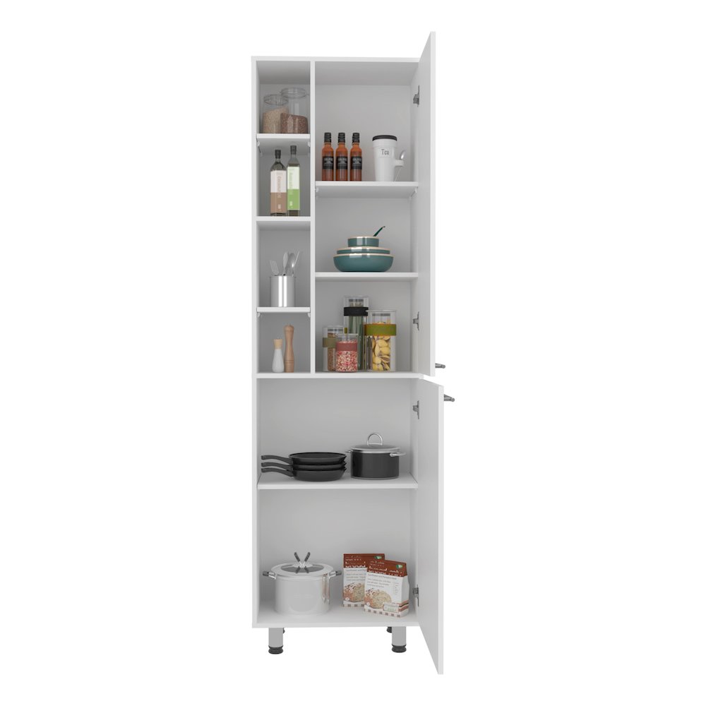Kitchen Pantry with 2 Doors, Adjustable Shelves, side Shelves, White. Picture 2