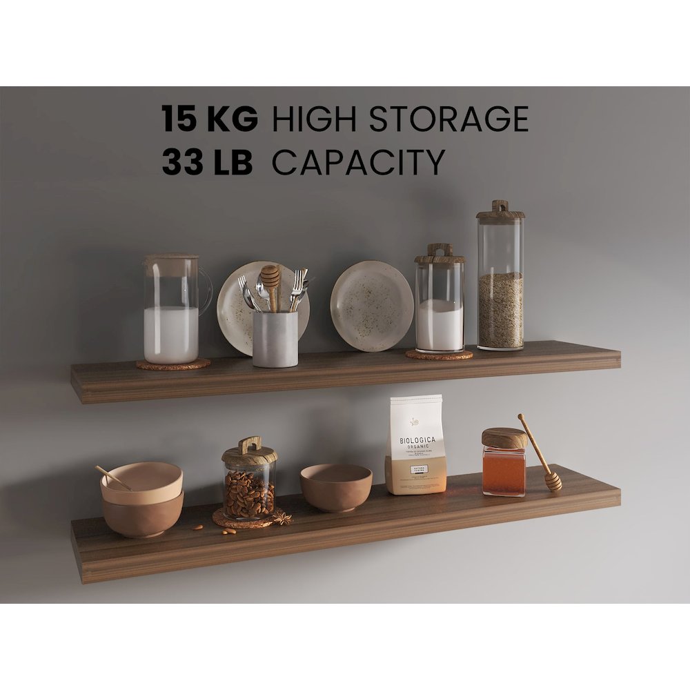 Ecco 47" Wide Floating Shelves Set Of 2, Shelves For Wall Decor, light brown. Picture 2