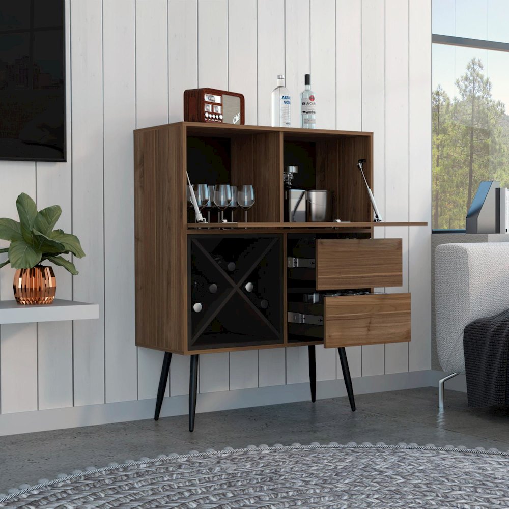 Prunus Bar Cabinet Mahogany / Black MDF. Picture 5
