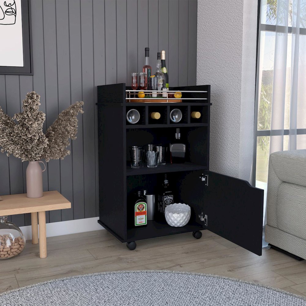 Phoenix Bar Cart Black MDF. Picture 5