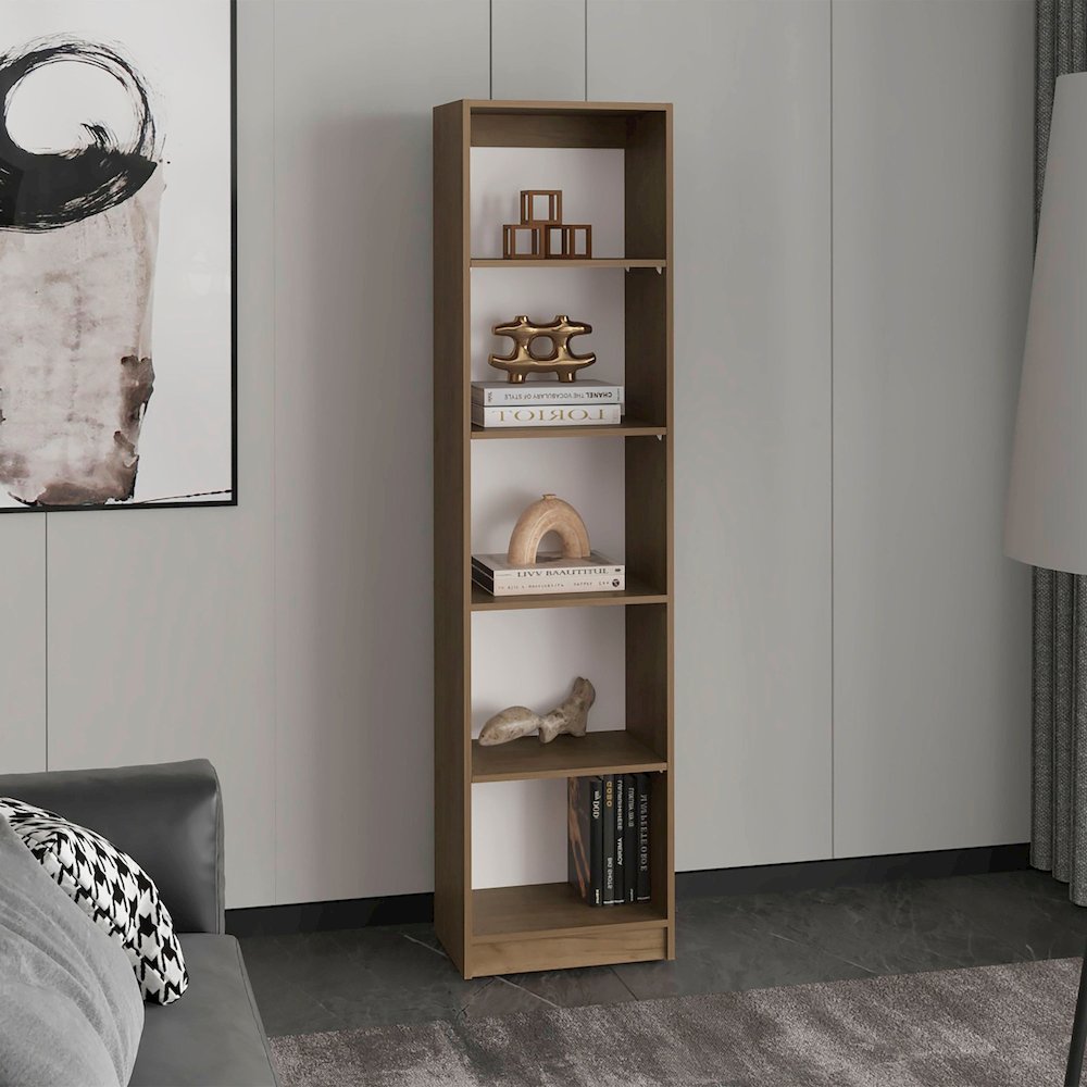 Home Slim Design Bookcase With 5-Tier Shelves, Natural Oak. Picture 4