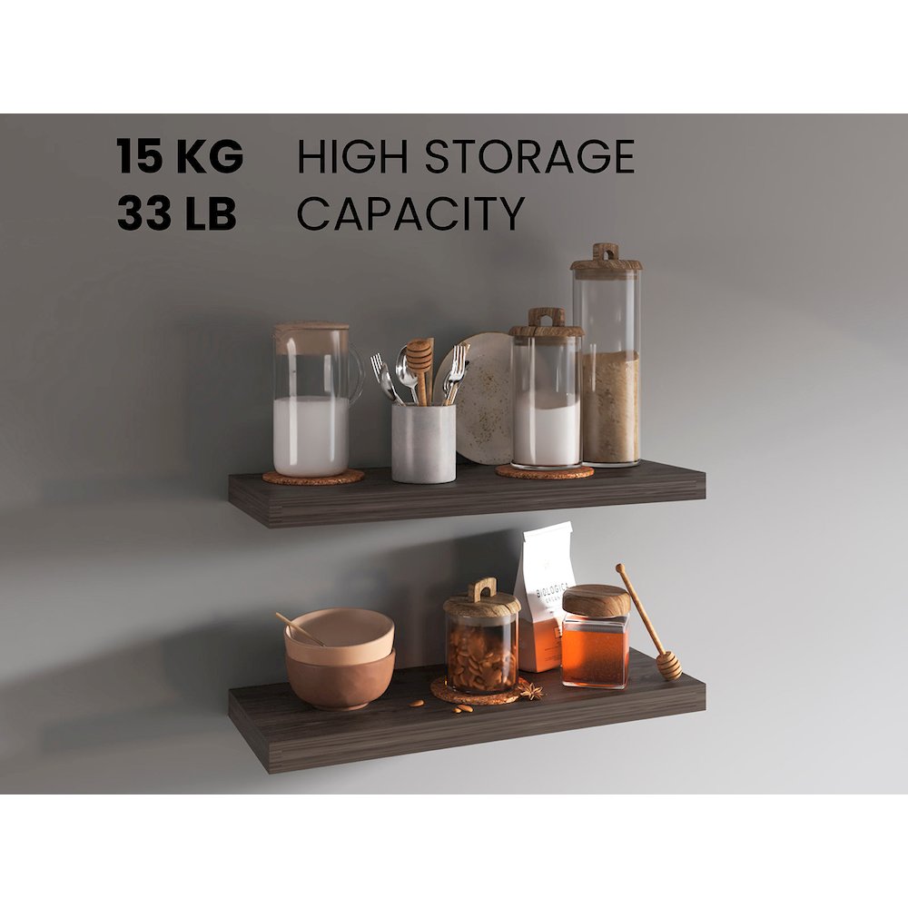 Ecco 31.5" Wide Floating Shelves Set Of 2, Shelves For Wall Decor, Dark Oak. Picture 5