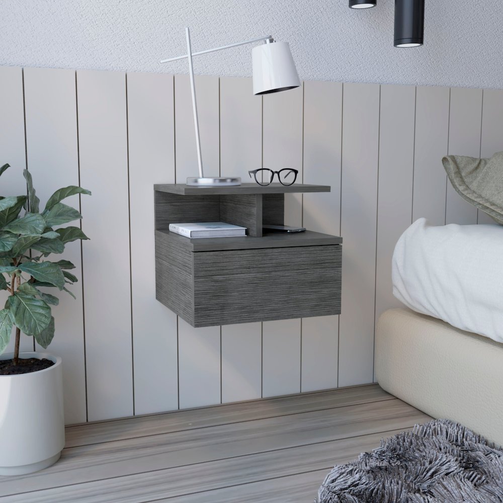 Adele Floating Nightstand Smokey Oak MDF. Picture 3