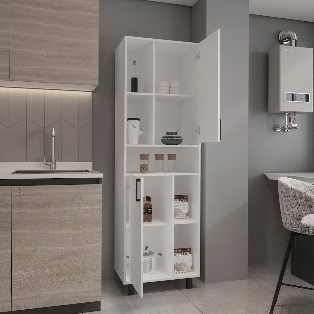 Bryce Pantry Cabinet With Two Doors And Multiple Storage Compartments, White. Picture 5