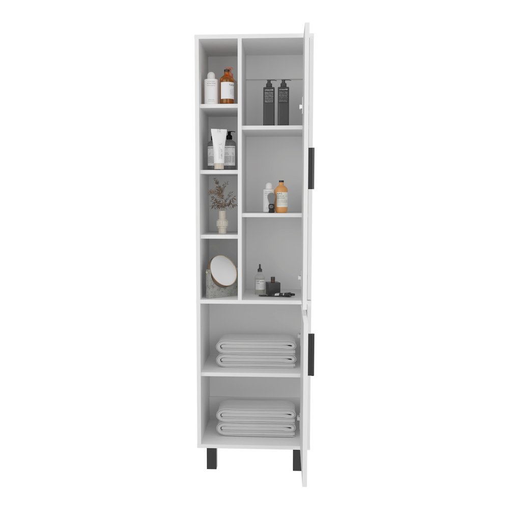 Stanton Tall Storage Cabinet With Two Doors And Three Open Shelves, White. Picture 2