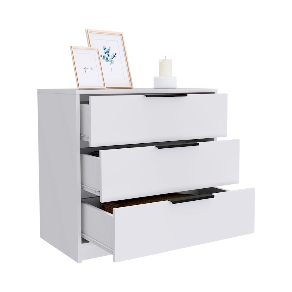 Kaia Three Drawer Dresser White MDF. Picture 2