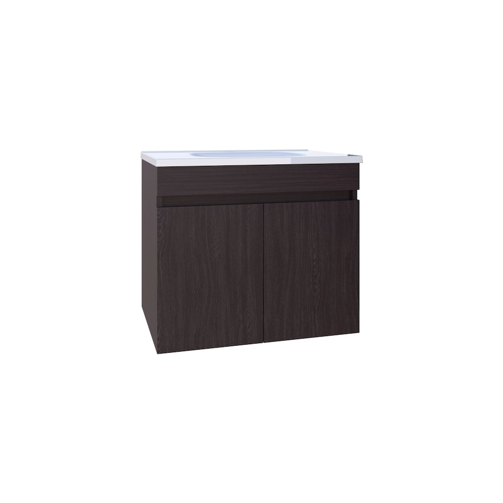 Chaux Floating, Wide Double Door Vanity, With Resin Sink And Two Shelves, Black. Picture 1