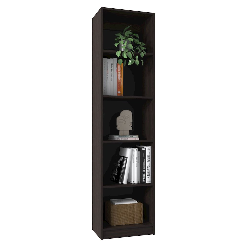 Home Slim 5 Shelves Narrow Bookcase With Open Shelves, Stained Walnut. Picture 1