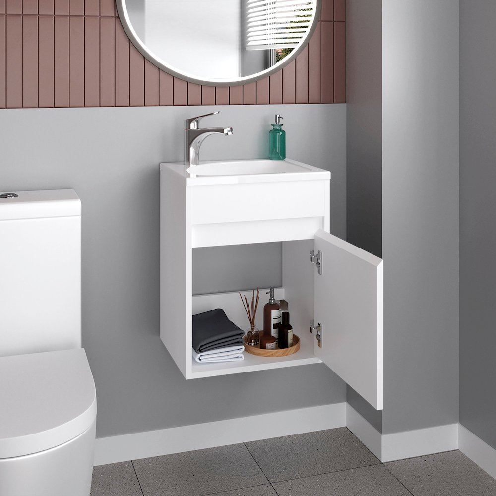 Wide Floating Bathroom Vanity, Resin Sink Compact Wall-Mounted Design, White. Picture 5