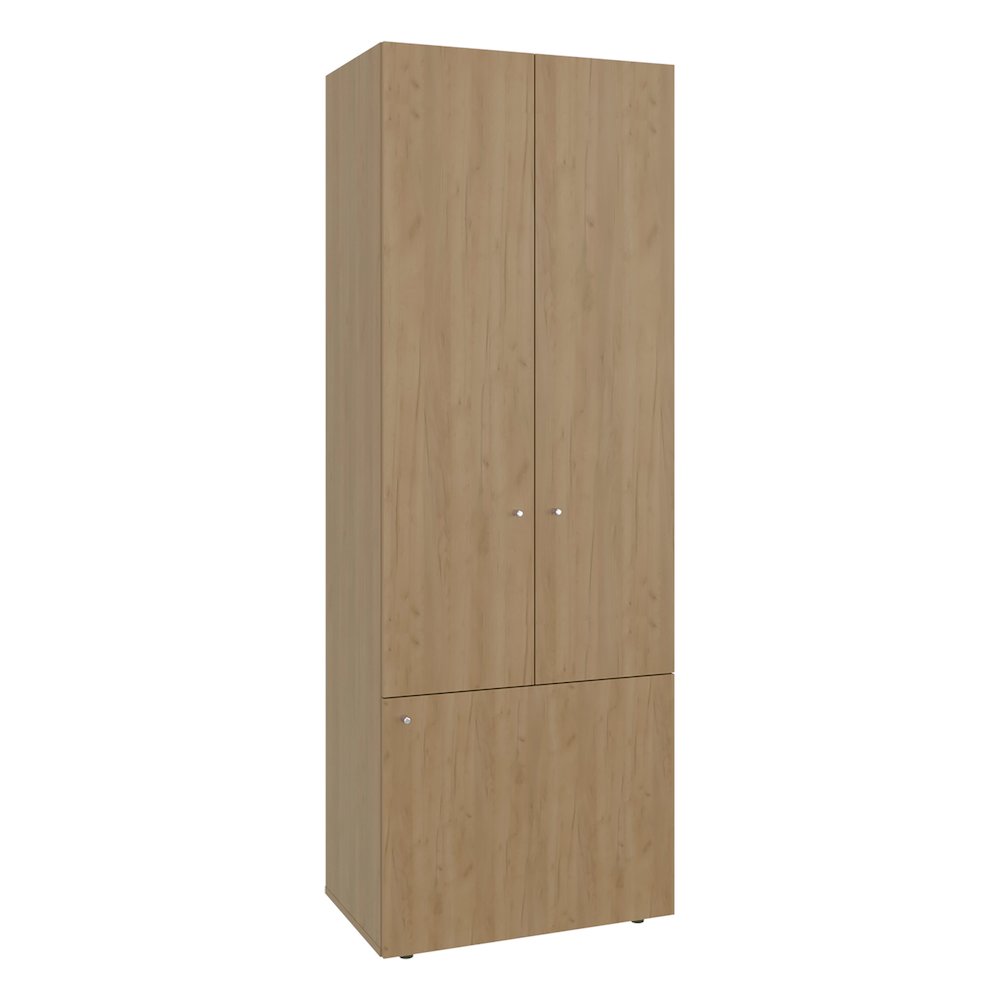 3 Door Closet System with Hanging Rod for clothes, Interior Shelves, Natural Oak. Picture 2