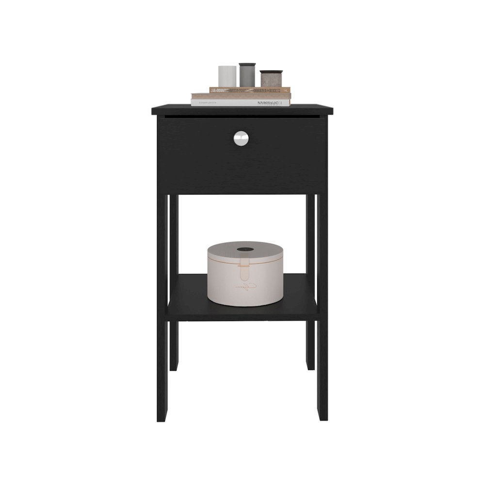 Newcastle Nightstand With One Drawer And Open Shelf, Modern Bedside Table, Black. Picture 1