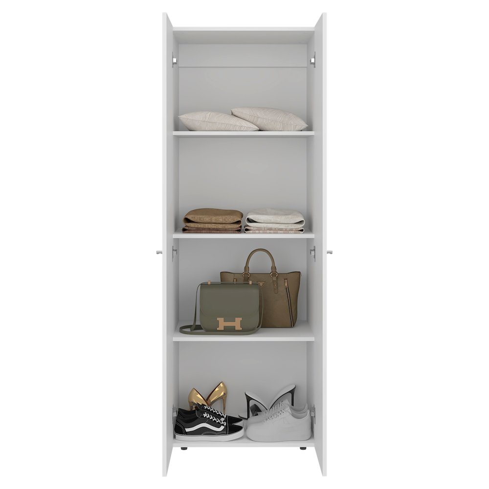 Home 2 Door Closet System, Four Fixed Shelves, Compact Wardrobe, White. Picture 1