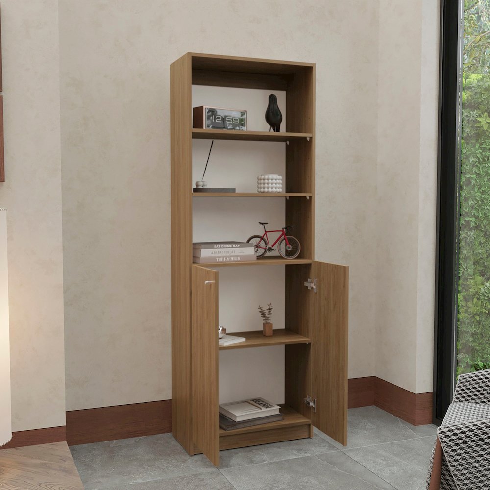 Home Bookcase, Dual Doors Natural Oak MDF. Picture 3