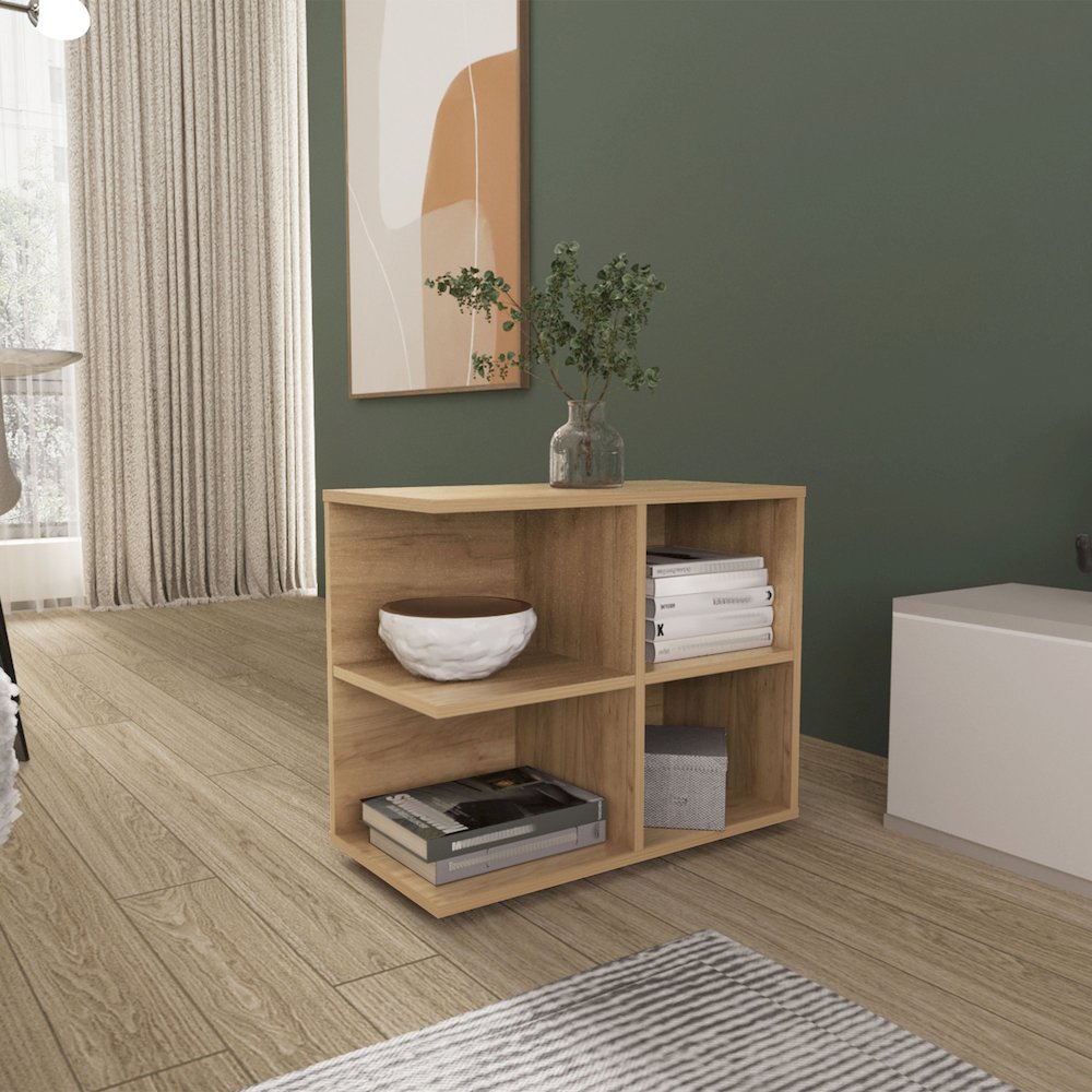 Console Sideboard Cart With 2 Doors And Open Shelves, Natural Oak. Picture 2