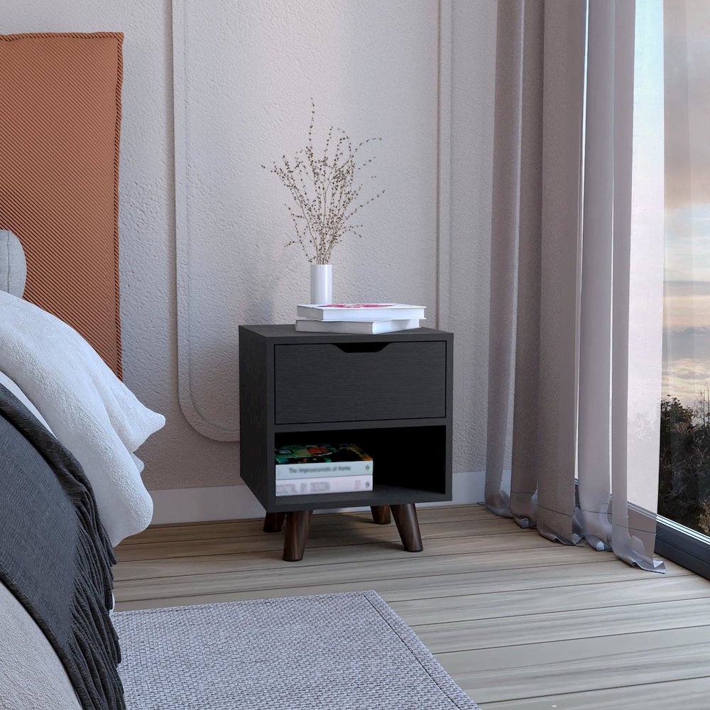 Crail Nightstand Black MDF. Picture 3