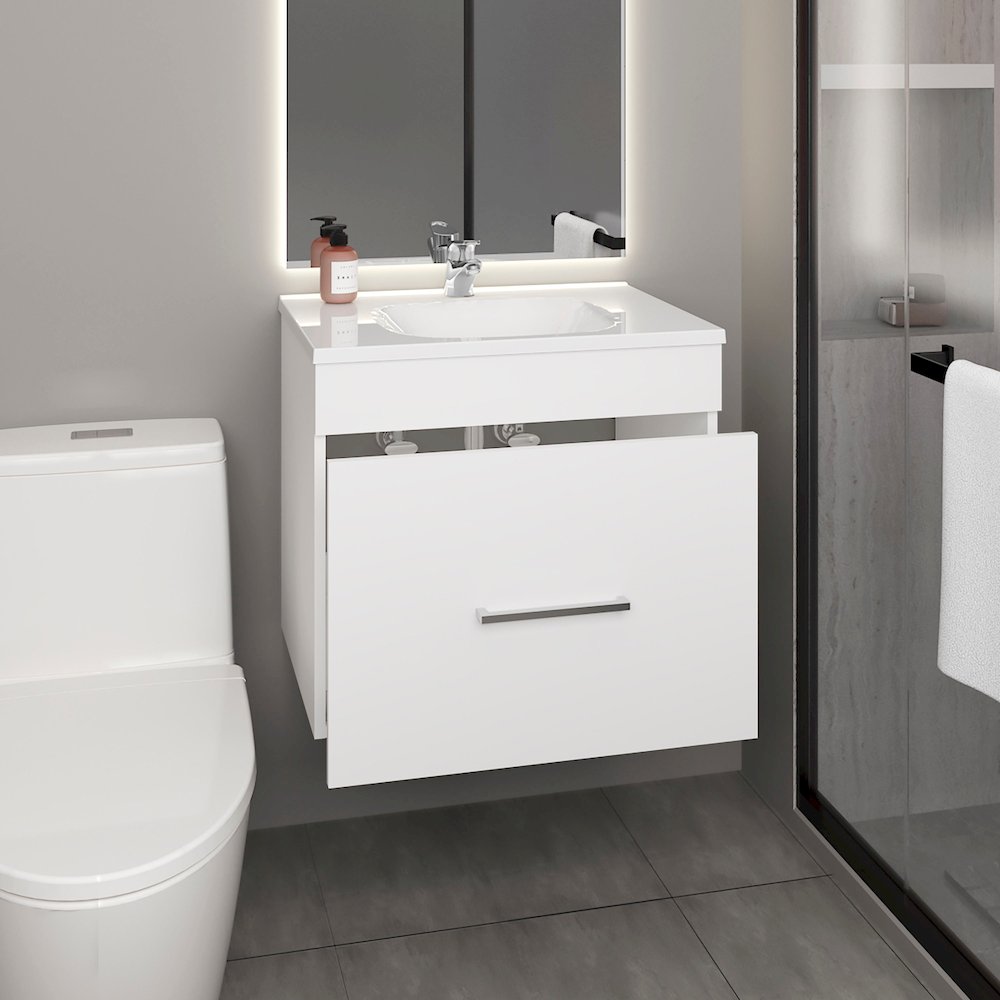 Tuhome One door Batroom Vanity Hatta White MDF. Picture 4