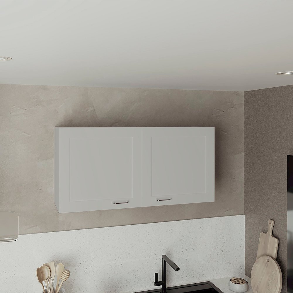 Wall Cabinet, Double Door, Wide, One Shelf, Kitchen, Storage Cabinet, White. Picture 4