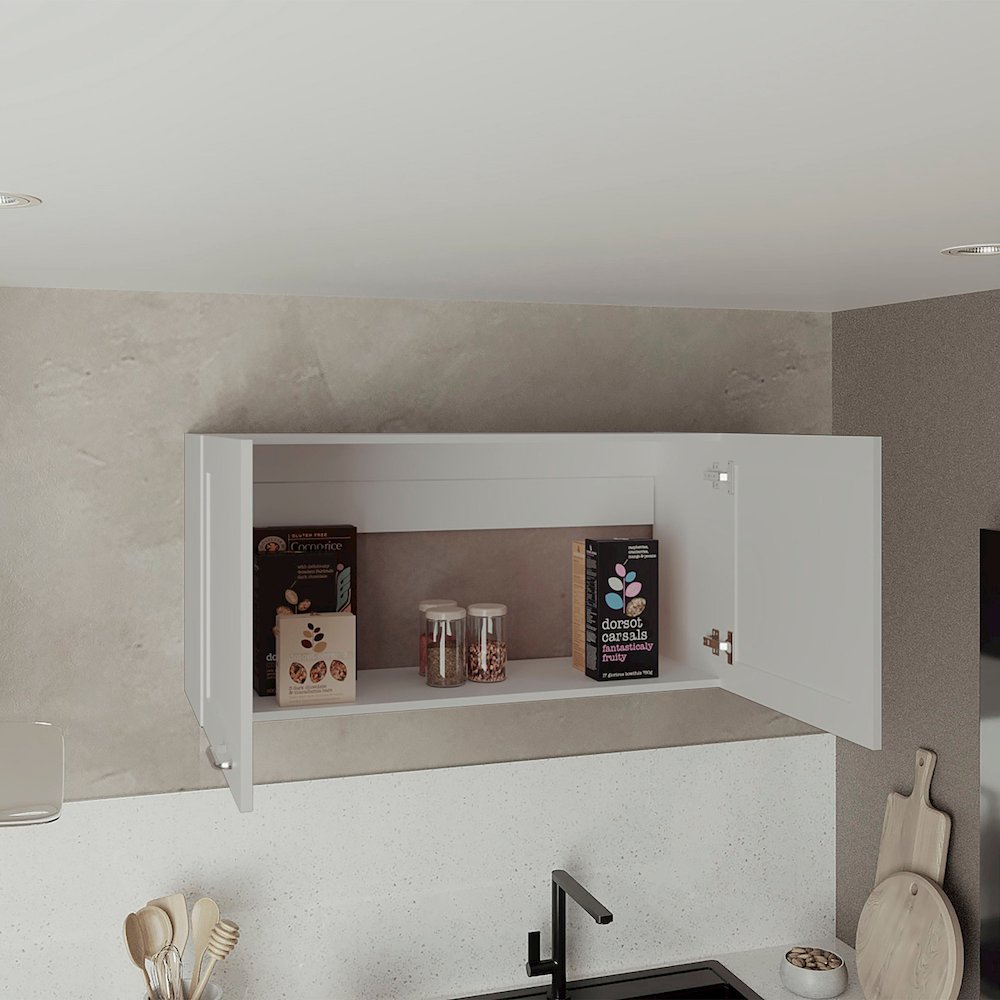 Wall Cabinet, Double Door, Wide, One Shelf, Kitchen, Storage Cabinet, White. Picture 5