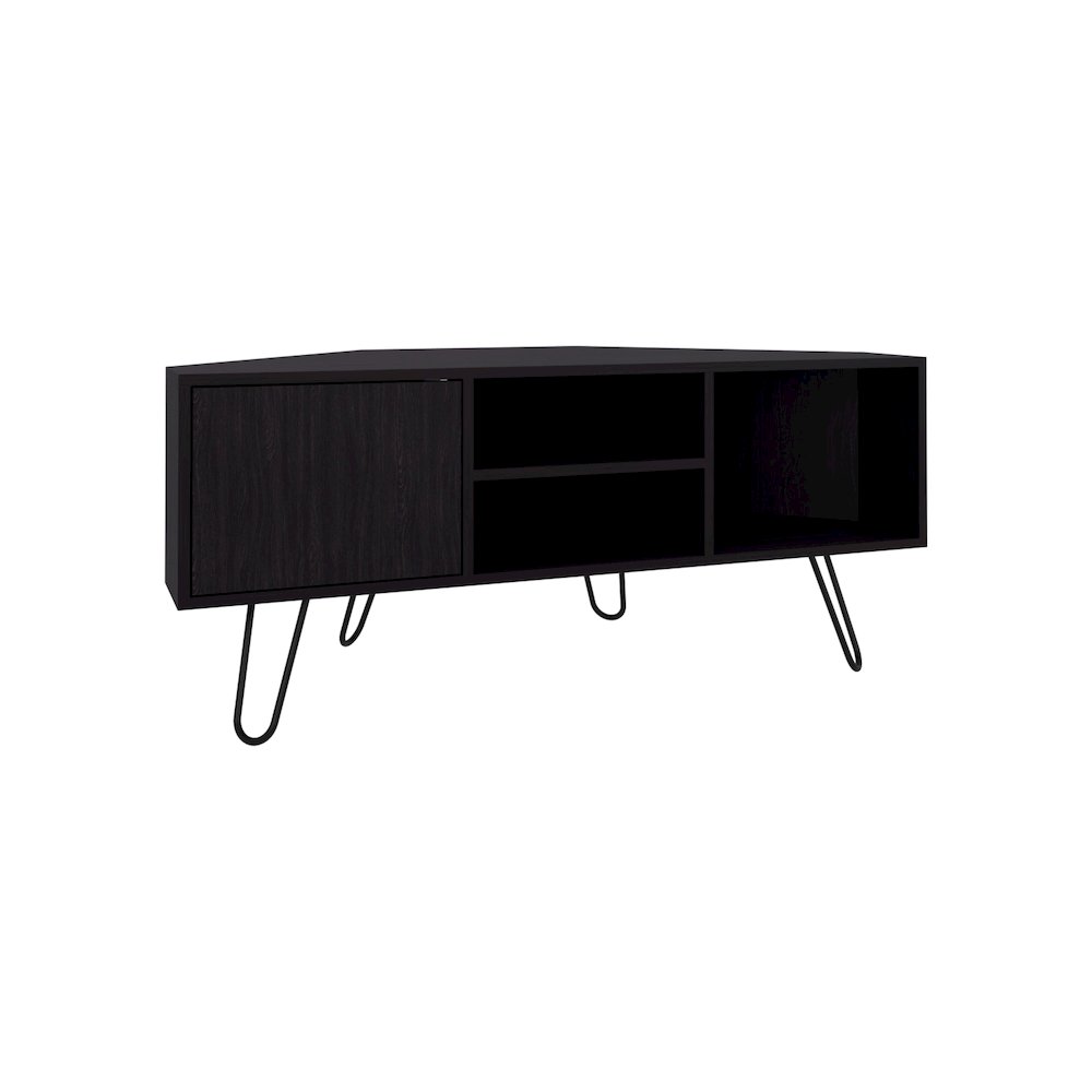 Lancaster Corner Tv Stand, With Two Shelves And Two Cabinets, Black. Picture 1
