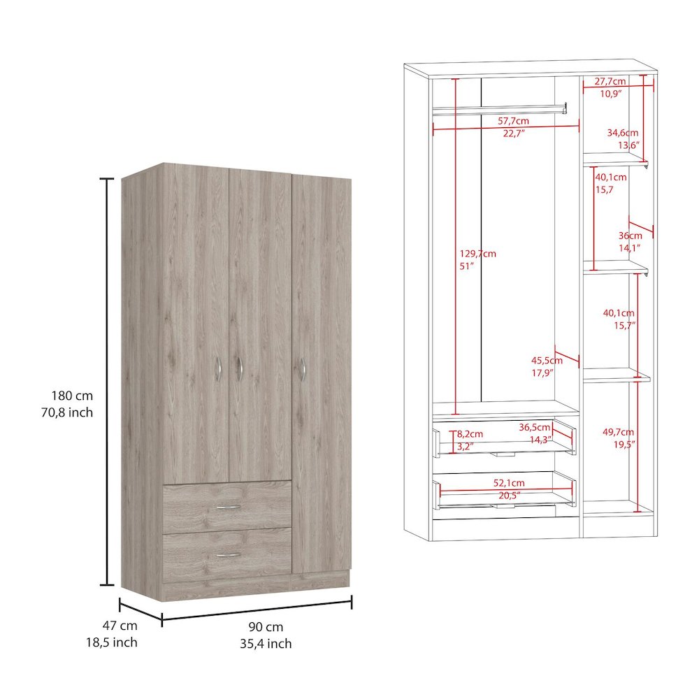 Austral Three Door Armoire Light Gray MDF. Picture 4