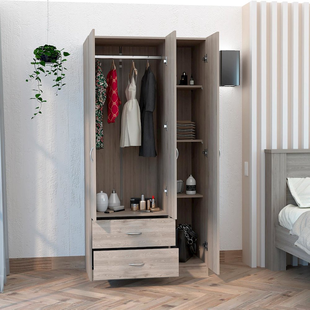 Austral Three Door Armoire Light Gray MDF. Picture 5