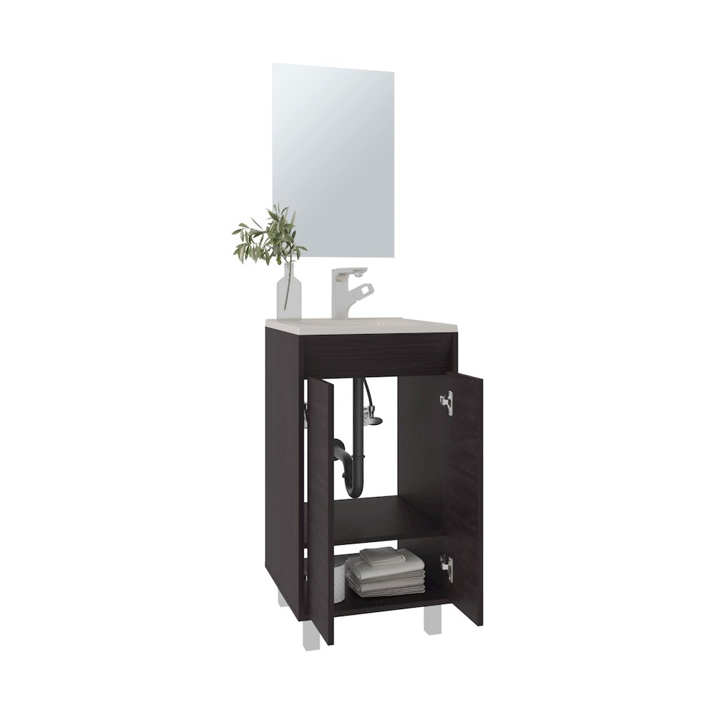 Brady Mirror Bathroom Cabinet , One Door, Two Shelves, Black. Picture 1