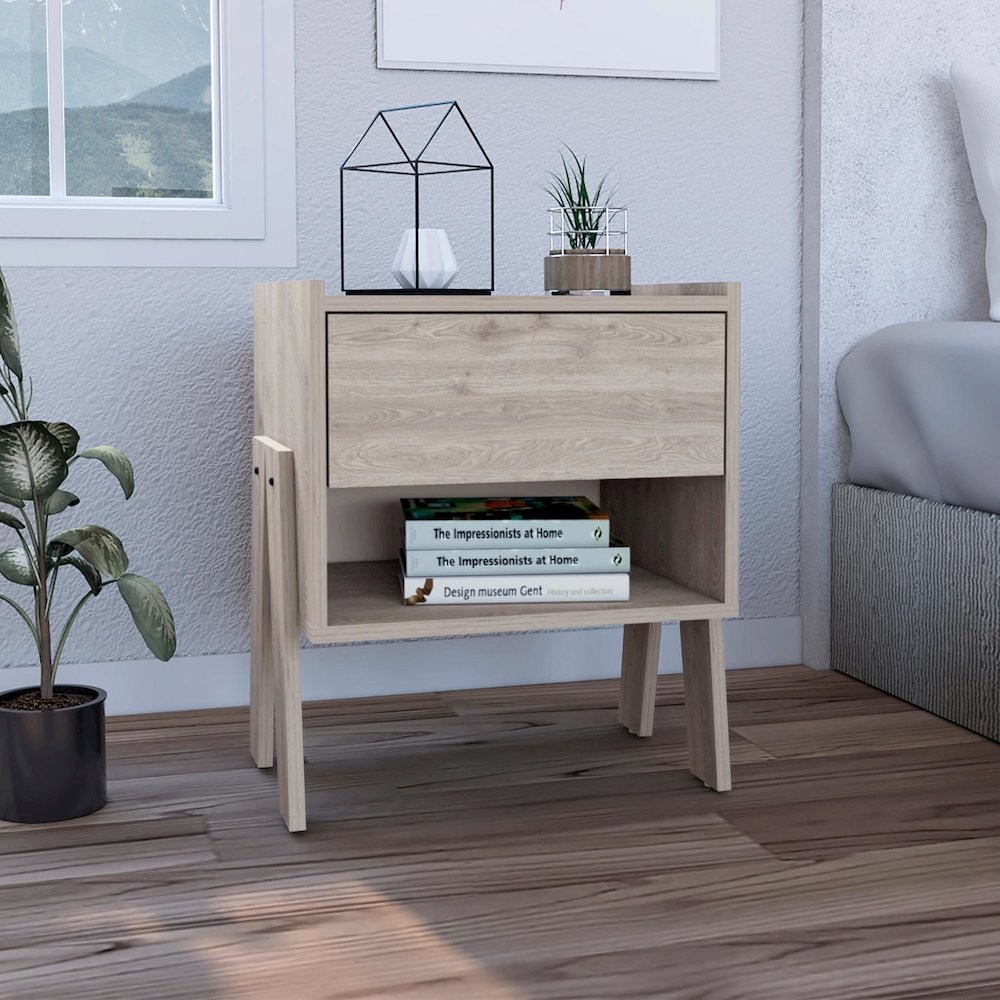 Joy Nightstand Stand Light Gray MDF. Picture 3