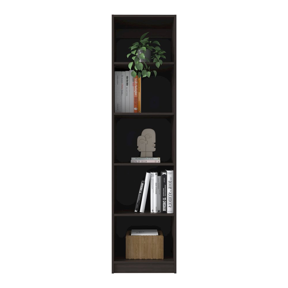 Home Slim 5 Shelves Narrow Bookcase With Open Shelves, Stained Walnut. Picture 5