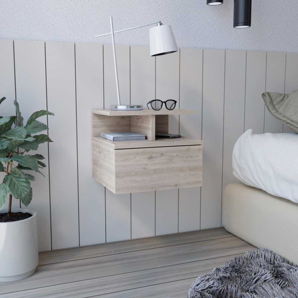 Adele Floating Nightstand Light Gray MDF. Picture 3