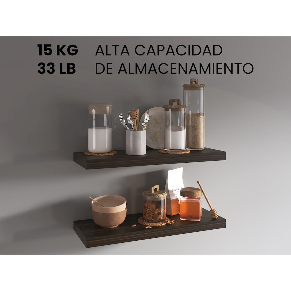 Ecco 31.5" Wide Floating Shelves Set Of 2, Shelves For Wall Decor, Dark Oak. Picture 3