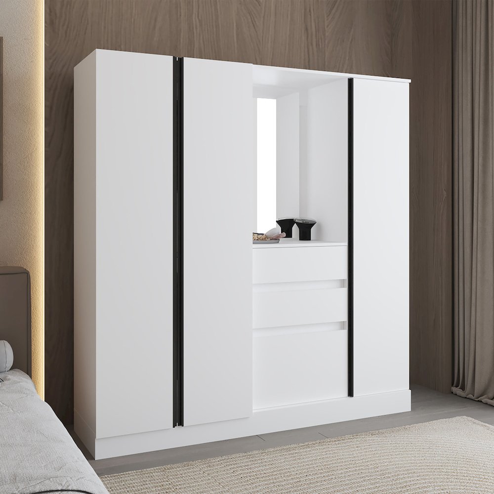 Kamelot 1,80 Armoire With Double Doors, Hanging Rod And Interior Shelves, White. Picture 4