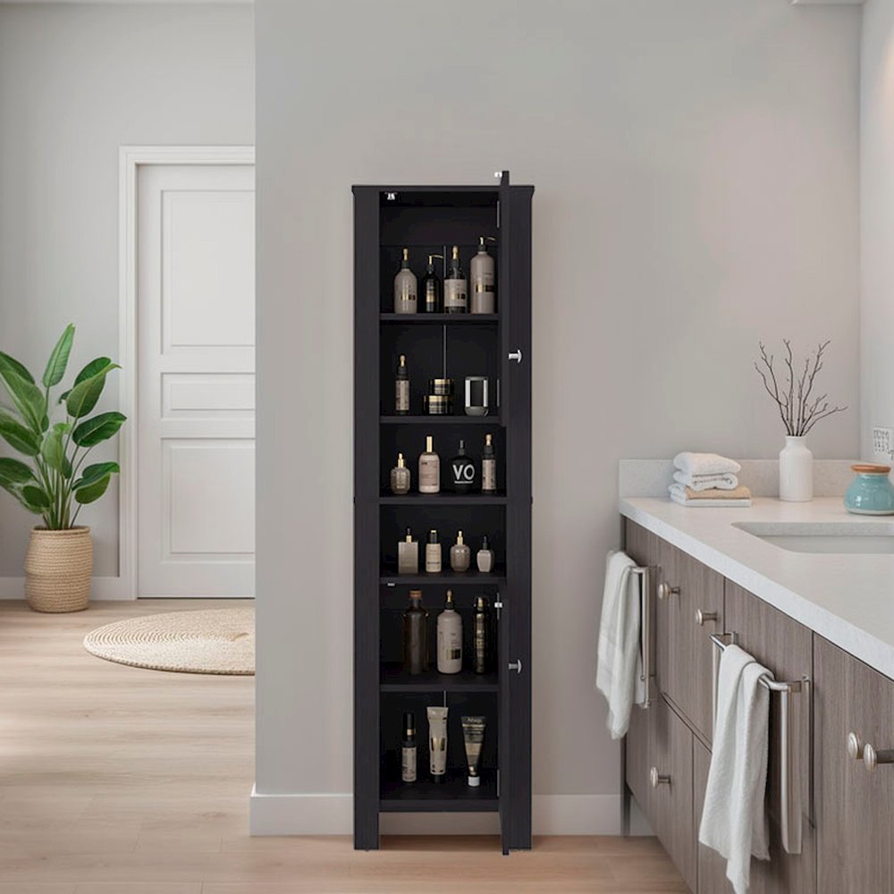 Bathroom Cabinet with Auxiliary Storage Organizer, Space-Saving, Black. Picture 5