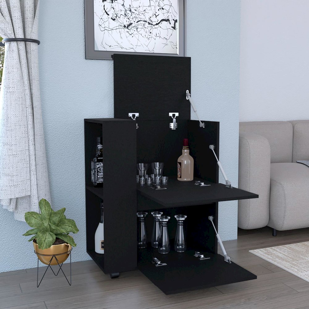 Glasgow Bar Cart Black MDF. Picture 5