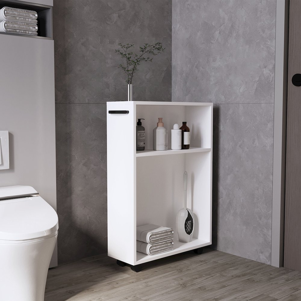 Storage Cart With Casters, Multipurpose Organizer with Open Shelves, White. Picture 4