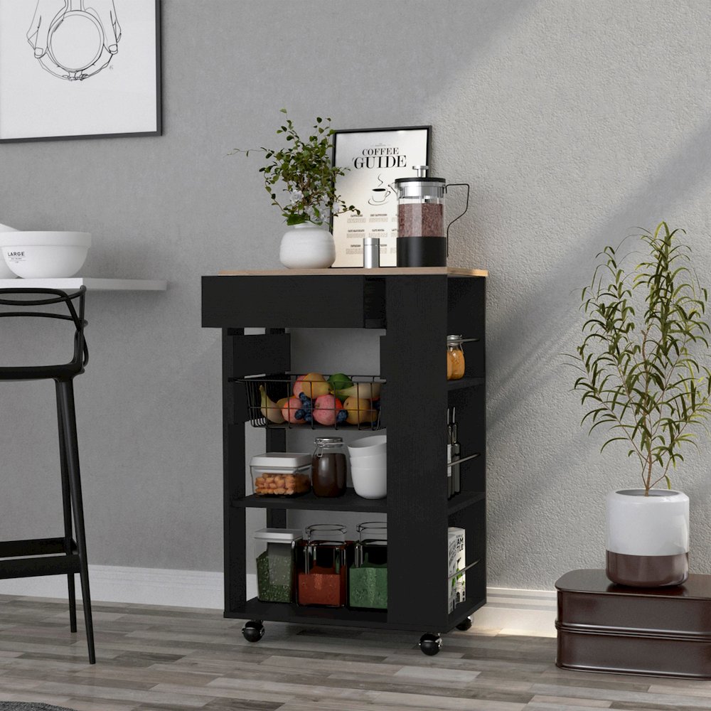 Blosson Kitchen Cart Black / Light Oak MDF. Picture 5