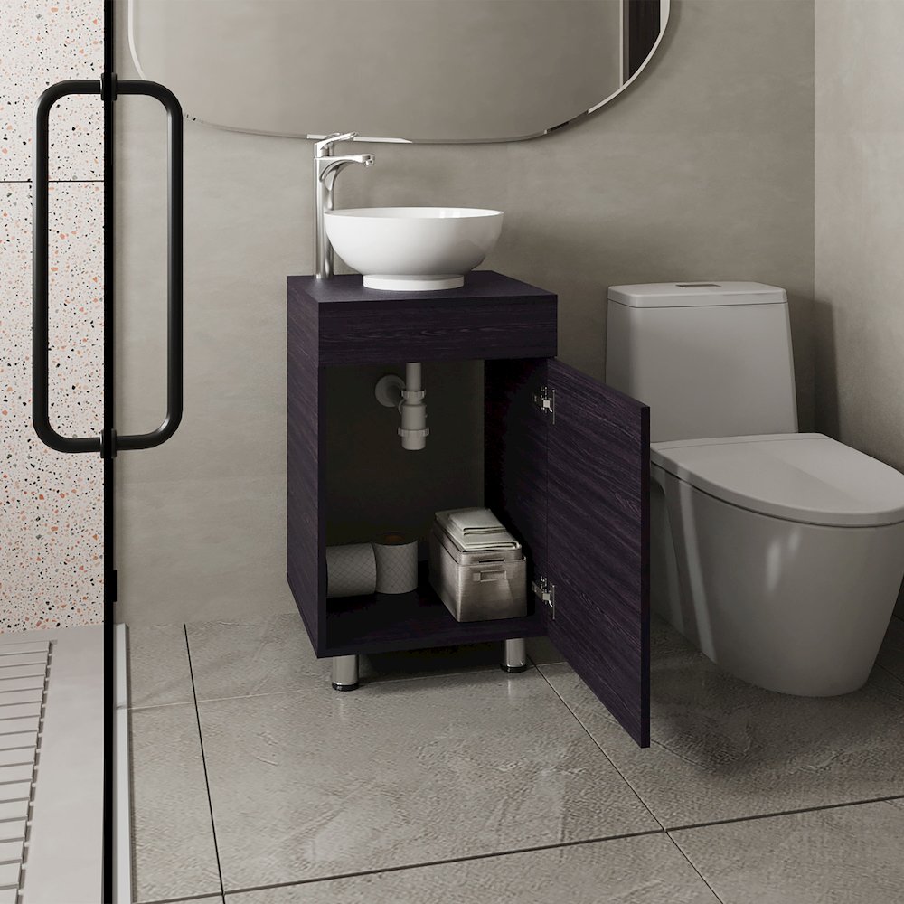 18" Wide Free Standing One Door Vanity, With Vessel Porcelain Sink, Black. Picture 5